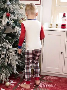 2 件套小男孩圣诞老人和企鹅图案休闲贴身睡衣，春秋季 - 紅色 - 查看 2