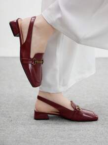 CUCCOO BIZCHIC 酒红色低跟优雅舒适百搭乐福鞋，带系带，适合职业女性 - 酒紅色 - 查看 5