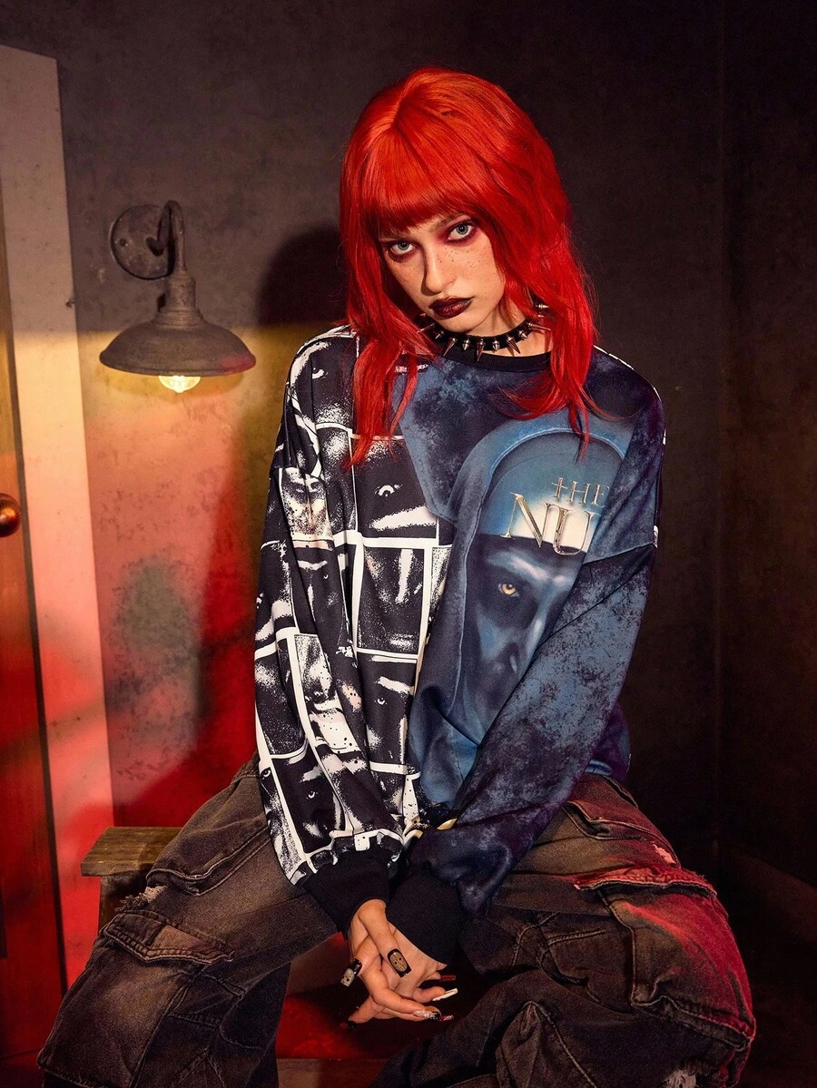 The Nun X SHEIN Figure Graphic Horror Movie Crew Neck Long Sleeve Sweatshirt