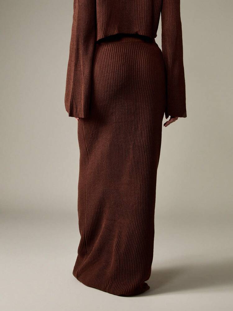 MISSGUIDED リブニットカラムスカート 秋冬ファッション ロング丈 ハイウエスト セーターボトム ワイドウエストバンド フルレングス ボディコンシャス