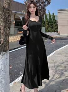 DAZY 女士圆领长袖连衣裙，秋季连衣裙