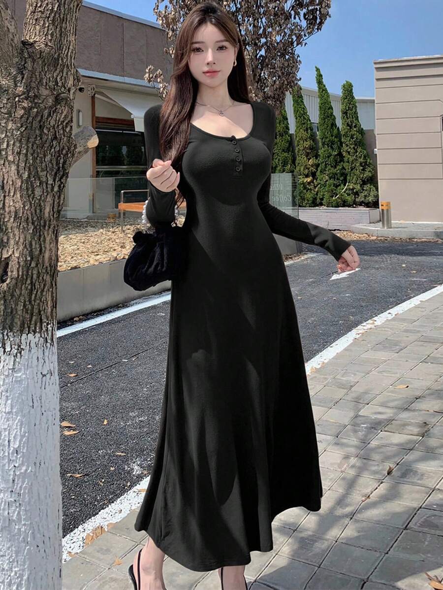 DAZY 女士圆领长袖连衣裙，秋季连衣裙