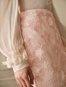 SHEIN Unity Women's Elegant Floral Embroidered Skirt, Romantic Pink - Pink - View 1