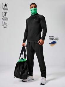 Manfinity Acti Log 男士休闲运动健身跑步半拉链连帽卫衣压缩衣 - 黑色 - 查看 5