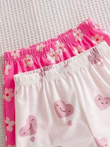 SHEIN 4pcs Young Girl Cute Rabbit Print Camisole And Shorts Knit Homewear Set, Summer - Baby Pink - View 6