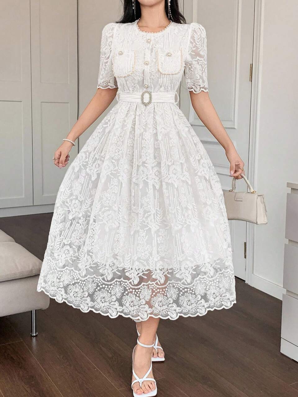 Women's Elegant Lace-Up Embroidered Soft Romantic Korean Style Youthful Long Dress Summer Women Dresses Sundress