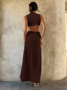 Aloruh Váy cưới dài gợi cảm phong cách tối giản cho mùa cưới đi làm - màu nâu - Xem 2