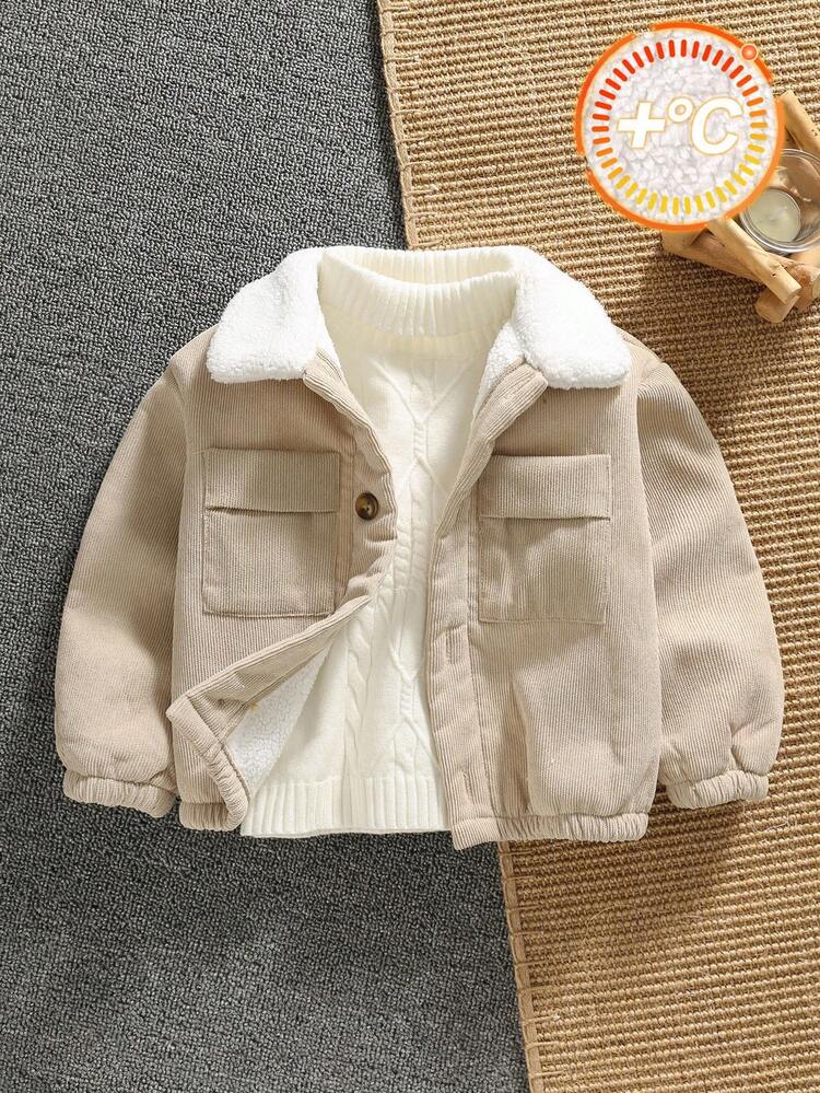 SHEIN Unisex Baby Corduroy Color Block Thermal Lined Jacket, Casual Versatile Suitable For Indoor, Outdoor, Daily, Sports, Play, Party, Photo Shoot, Holiday, Festival, Rave In Autumn/Winter Season Fall - Multicolor - View 7