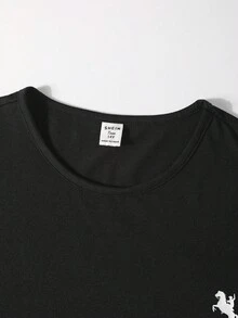 SHEIN 青少年男童休闲鹿纹圆领短袖T恤和格子裤套装，纯色简约百搭基础款，适合通勤、上学、日常休闲、度假、户外活动、聚会、秋冬季穿着。 - 彩色 - 查看 4