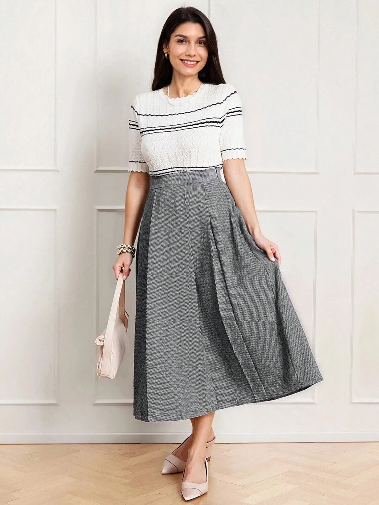 Country Concert Women's Pleated Minimalist Commuter Skirt, Casual Daily Wear