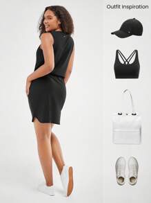 GLOWMODE VitalSwift Rhythm V領連衣裙，可調節束繩，快乾輕盈，適合低影響GYM日常夏季休閒 - 黑色 - 查看 7