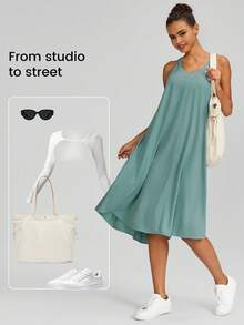 GLOWMODE FeatherFit™-Air VitalSwift 調節肩背口袋防滑超輕假期裙，內置短褲輕支撐低度運動日常休閒春季裙夏季裙 - 青碧色 - 查看 7