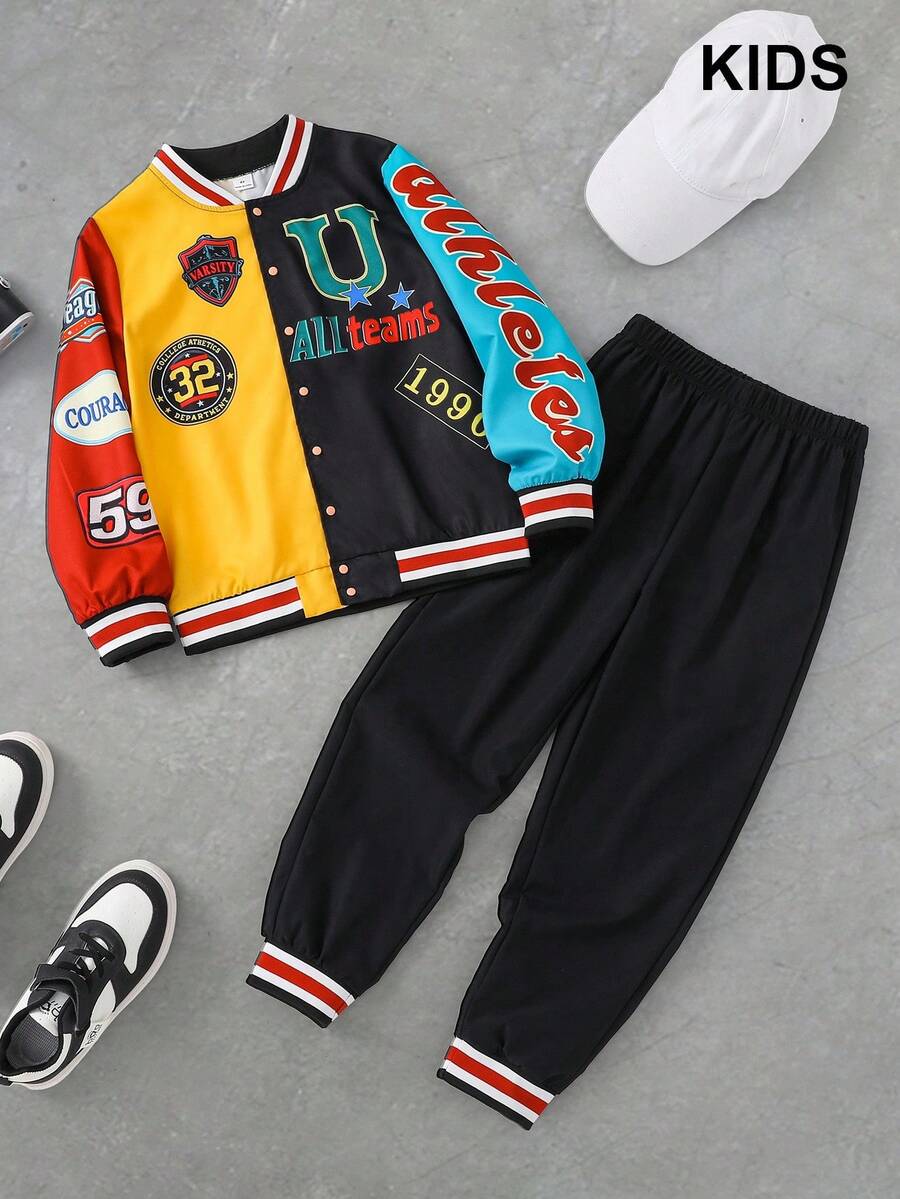 SHEIN Coolqubz 2pcs/Set Pakaian Kasual Colorblock Keren untuk Anak Laki-Laki Remaja - MultiWarna - View 1