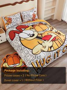 GARFIELD | SHEIN 3-teiliges Bettwäsche-Set mit Cartoon-Muster (Bettdeckenbezug + Kissenbezug), weiches und bequemes Material, passend für verschiedene Bettgrößen, süße Katzen- und Hunde-Muster