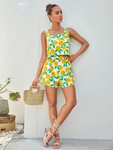 Soleia Lemon Print Tank Top & Shorts - Multicolor - View 5