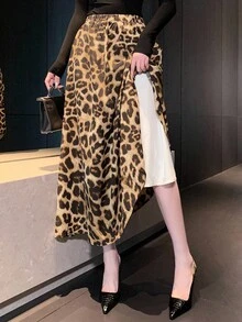 DAZY Gonna a-line casual da donna, stampa leopardata autunnale - Caffè Marrone - Visualizzare 4