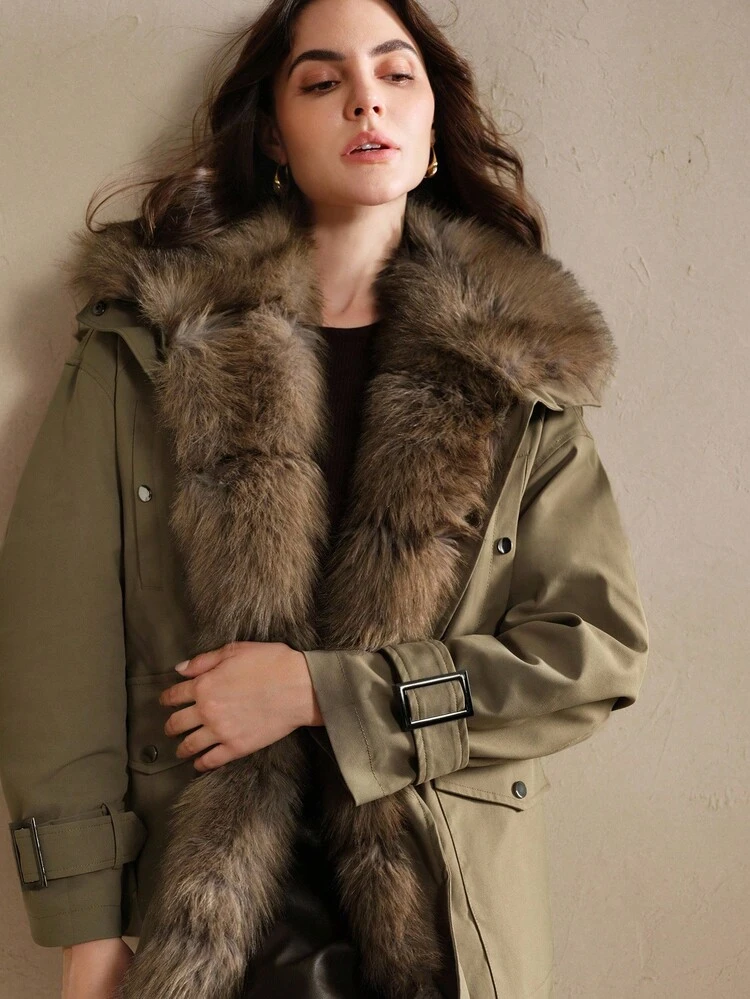 Parka con forro de piel sintética oversize, abrigo de trabajo de ajuste holgado para invierno, adecuado para otoño, invierno, Año Nuevo, elegante, chic, con estilo, Navidad, salir