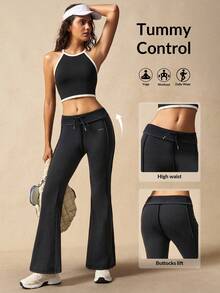 VARSIVA Yoga Women Pants Women's Solid Color Fitted Flare Leg Yoga Pants - Black - View 11