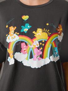 SHEIN X Care Bears Cartoon Pattern Cute Loose Short Sleeve T-Shirt For Women, Summer