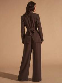 Glamine 3-częściowy damski brązowy komplet garniturowy z szalowym kołnierzem, damski swobodny, uniwersalny komplet garniturowy, odpowiedni do biura, dojazdów do pracy, wyjść, luźny, swobodny komplet garniturowy, jesienny komplet damski, brązowy komplet biurowy, damski, 3-częściowy komplet garniturowy, elegancki komplet damski