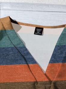 EMERY ROSE 大码女式休闲条纹印花衬衫，适合夏季海滩度假 - 彩色 - 查看 4