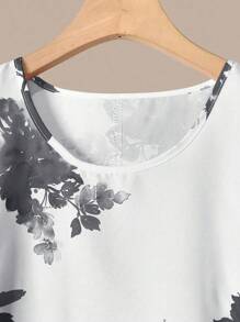 Linhara Bộ 2 quần short in họa tiết cổ tròn tay lỡ cỡ lớn mùa hè thường ngày cho nữ và quần cạp chun - Nhiều màu - Xem 5