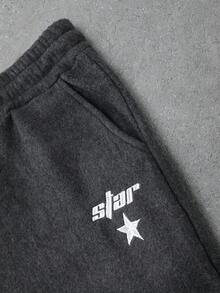 Manfinity EMRG 1pc Men's Loose Straight Wide-Leg Sweatpants, Fleece Fabric, Star Embroidery Pattern, Casual Daily Wear, Suitable For Autumn/Winter, Streetwear Style, Great Gift For Husband, Boyfriend, Friends Flare Sweatpants Fleece Sweatpants Men Flared Sweats Flocked Sweatpants Bootleg Sweatpants Grey Sweatpants Mens Flared Sweats Flared Sweatpants Men Flare Sweat Pants Classic Wear Best Style 1979 Sweatpants Pro Club Sweat Pants