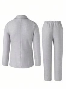 Bộ trang phục 2 món cho bé trai tuổi teen - Áo khoác vest xám ôm vừa vặn + Quần âu, trang phục trang trọng ngoài trời giản dị, thanh lịch, thích hợp cho tiệc sinh nhật, tiệc tối, biểu diễn, tiếp khách, mùa cưới (sinh nhật, đám cưới, khách dự tiệc cưới, cậu bé hầu bàn, cậu bé đeo nhẫn) - Màu Xám nhạt - Xem 2