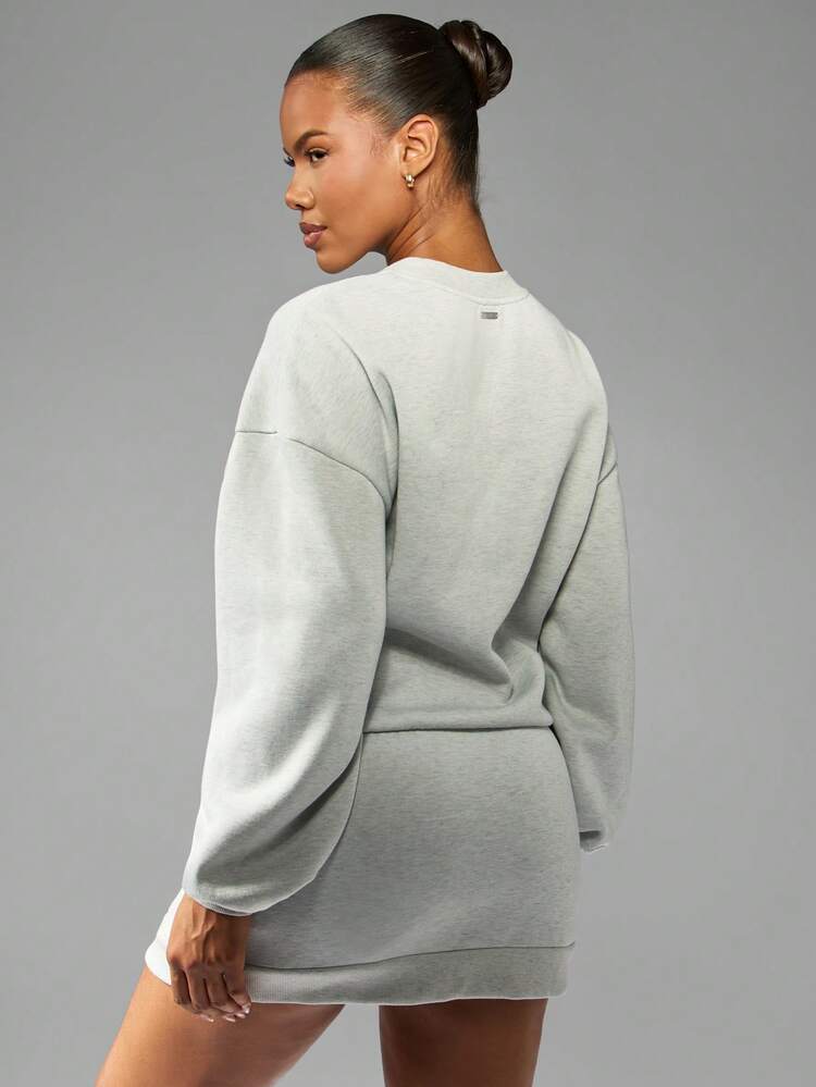 Missguided x Playboy Oversized Velour Sweater Mini Dress Long Sleeve Winter Fall Casual Loungewear Balloon Sleeve Split Hem Cozy Elastic Waist Fashion Statement Holiday