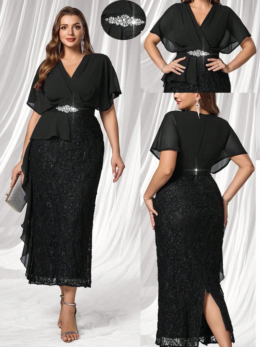 Coutiva 大码女士晚礼服，简约修身优雅派对礼服