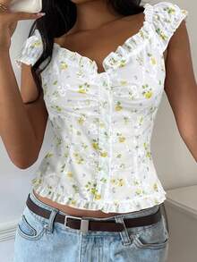 CovetEZ Áo cánh hoa nhỏ dệt màu vàng giản dị dành cho nữ - Màu vàng - Xem 6