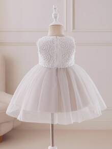 Glamorique Kids 女婴花朵伴娘礼服，婚礼，花童，优雅，3D玫瑰，派对表演，适合正式场合，舞台，钢琴表演 - 白色 - 查看 2
