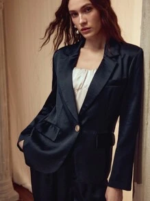 MOTF PREMIUM SINGLE BUTTON STRUCTURED BLAZER - Navy Blue - View 5