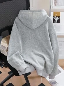 Sparklyn 少女休闲简约“纽约”字母印花基础款卫衣，秋冬套头连帽卫衣，运动学院风简约卫衣，灰色纽约卫衣，秋季女童卫衣 - 灰色 - 查看 2