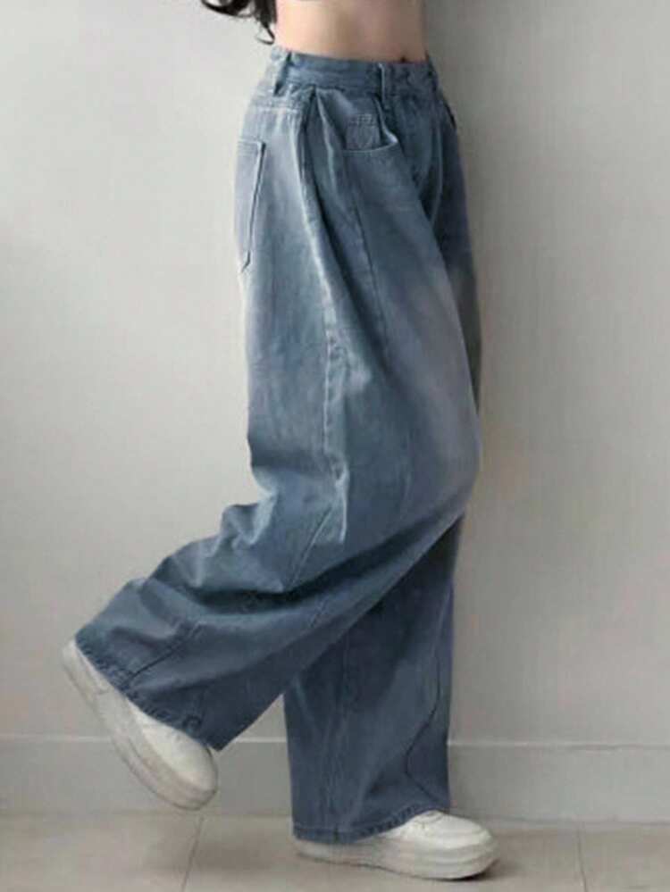 Women's Pocket Loose Wide Leg Casual Versatile Jeans