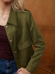 Écloséra Women's French Commuter Lapel Suede Metal Button Long Sleeve Jacket Autumn And Winter Cardigan Winter Coat Going Out Coats Women Fall Green Jacket