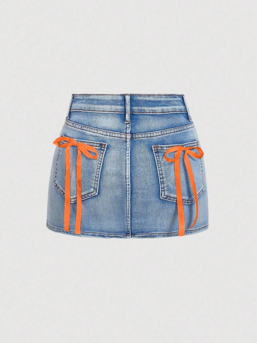 SHEIN MOD 女士牛仔裙万圣节，万圣节服装，橙色牛仔裤万圣节女士服装 - 藍色 - 查看 1