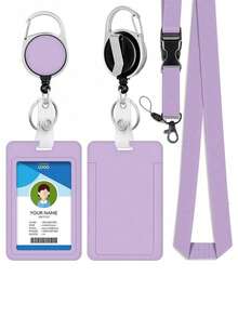 4/2/1 pieza Portador de tarjeta morado/rosa con cordón, clip retráctil, estuche para tarjeta de identificación de estudiante, titular de credencial de graduación/trabajo, tarjeta de empleado, portador de tarjeta de autobús - Multicolor - Ver 1