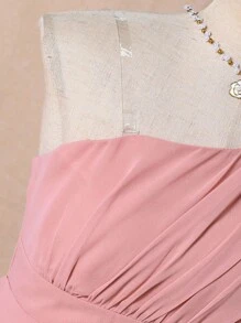 Tween Girl Sleeveless Ruffled Waist Elegant Party Dress, Suitable For Halloween, Christmas - Pink - View 7