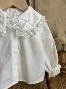 LMoss Kids LMoss 女婴纯色彼得潘领休闲衬衫，适合开学第一天穿着，女童长袖衬衫，女童白色衬衫，女童刺绣衬衫，女婴返校衬衫，女童长袖衬衫，女童翻领衬衫，秋季服装，女童水手衬衫，女婴衬衫，校服上衣，白色上衣，白色衬衫，长袖上衣，可爱上衣，返校季，母女/姐妹亲子装，长袖，女婴蕾丝衬衫，女婴立领女婴白色衬衫，冬季白色 - 白色 - 查看 3