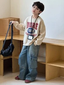 DAZY Tween Boy Loose Casual Letter Print Fleece Sweatshirt, Autumn, Winter