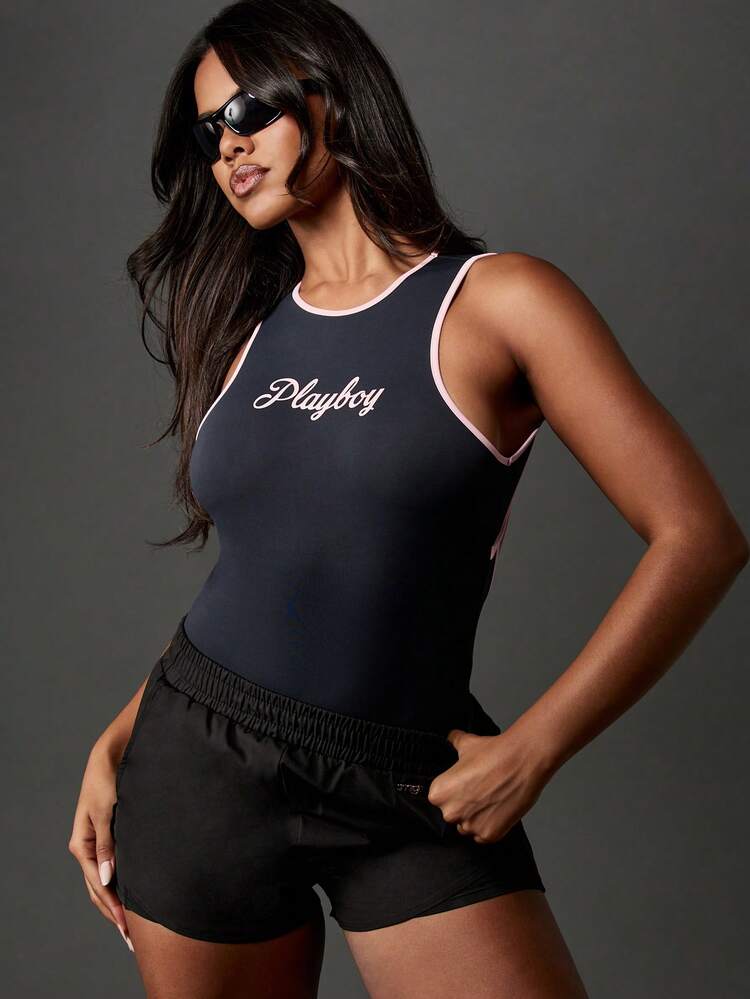Missguided x Playboy Body dos nageur avec bordure contrastée et logo