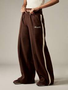 MISSGUIDED Wide Leg Sweatpants Retro Style Side Stripe Detail Loungewear Relaxed Fit Elastic Waist Casual Winter Comfort Pants - Rust Brown - View 1