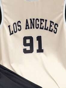 SHEIN Teen Boy Casual Comfortable Printed Tank Top And Knit Shorts Set