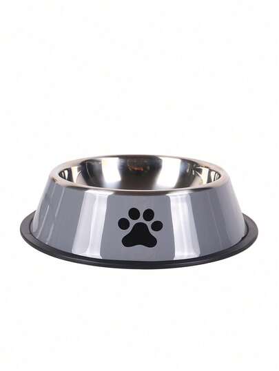1pc Pet Bowl With Stainless Steel Paw Print Design, Large Capacity For Feeding Water Or Food To Dogs And Other Pets, Suitable For Medium And