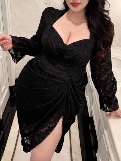 Flirla 复古蓝白花卉印花方领不对称褶皱收腰时尚女式长裙