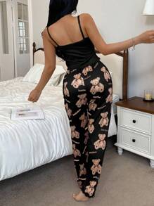 SHEIN Comfortable And Stylish Cartoon-Themed Pajama Pant Set With Spaghetti Strap And Cute Style - Multicolor - View 2