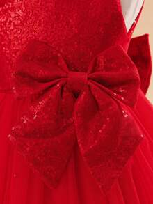 Glamorique Kids Christmas Young Girl Dresses, Party Dresses, New Year's Dresses, Christmas Children's Dance Dresses, Little Girl Princess Dresses, Red Sequined Pearl Dresses, Red Tulle Tutu Dresses, Dresses With Large Bows At The Back, Stage Performance Dresses, Middle Eastern-Style All-Season Dresses, Birthday Party Dresses, Carnival Dresses. - Red - View 6