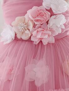 Glamorique Kids Baby Girl Sleeveless Floral Mesh Tulle Party Dress, Cute & Sweet Princess Dress, Suitable For Christening, Birthday, New Year Fall Winter