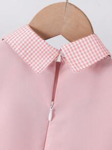 1pc Young Girl's Sweet Pink Plaid Patchwork Long Sleeve Shirt Dress,Hidden Zipper Back,Cute Ruffle Bow Dress For Party,Holiday,Autumn,Back To School - Multicolor - View 5